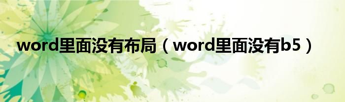 word里面没有布局（word里面没有b5）