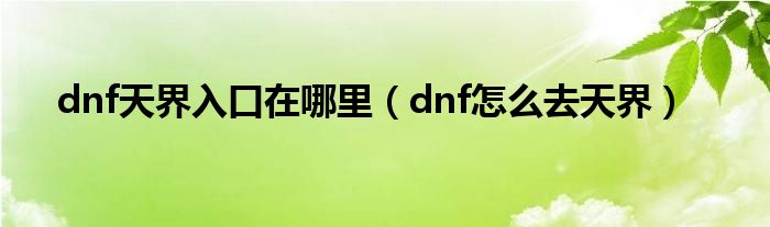 dnf天界入口在哪里（dnf怎么去天界）