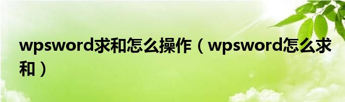 wpsword求和怎么操作（wpsword怎么求和）