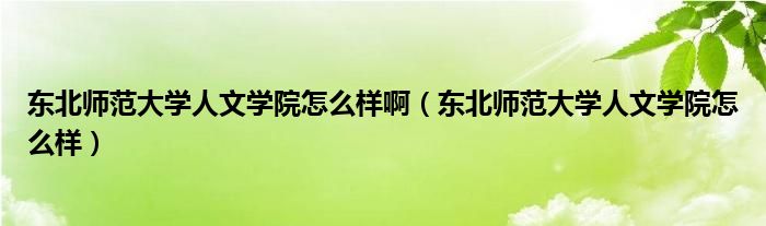 东北师范大学人文学院怎么样啊（东北师范大学人文学院怎么样）