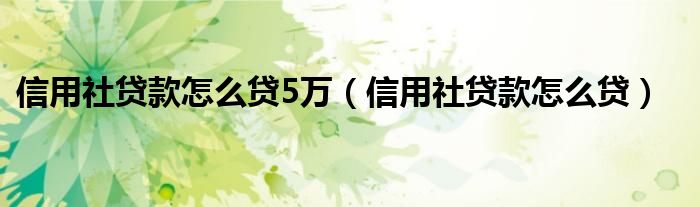 信用社贷款怎么贷5万（信用社贷款怎么贷）