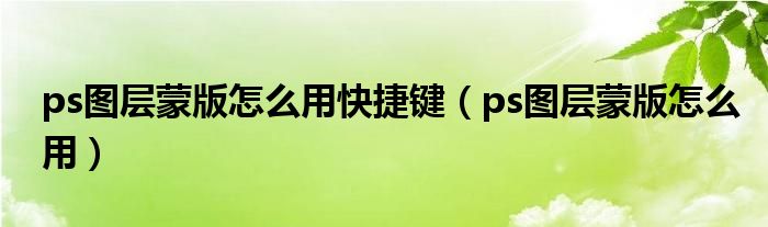 ps图层蒙版怎么用快捷键（ps图层蒙版怎么用）