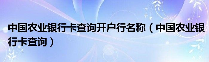 中国农业银行卡查询开户行名称（中国农业银行卡查询）