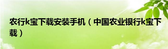 农行k宝下载安装手机（中国农业银行k宝下载）