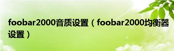 foobar2000音质设置（foobar2000均衡器设置）