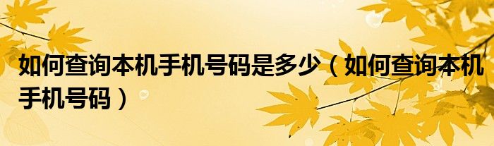 如何查询本机手机号码是多少（如何查询本机手机号码）