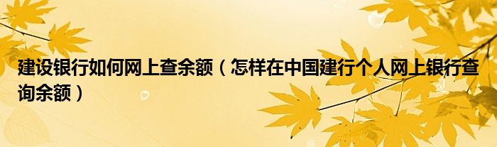 建设银行如何网上查余额（怎样在中国建行个人网上银行查询余额）