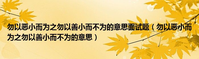 勿以恶小而为之勿以善小而不为的意思面试题（勿以恶小而为之勿以善小而不为的意思）