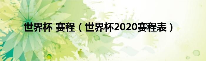 世界杯 赛程（世界杯2020赛程表）