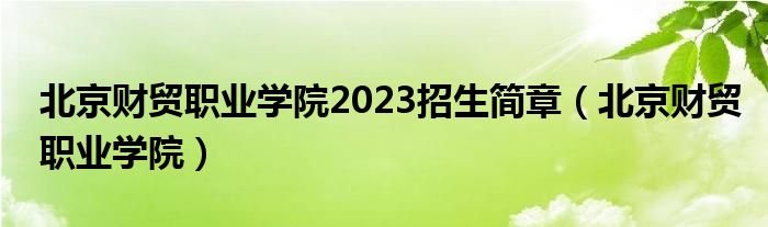 北京财贸职业学院2023招生简章（北京财贸职业学院）