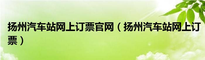 扬州汽车站网上订票官网（扬州汽车站网上订票）