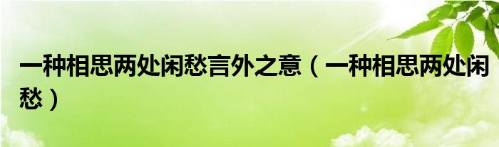 一种相思两处闲愁言外之意（一种相思两处闲愁）