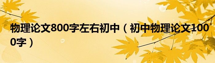 物理论文800字左右初中（初中物理论文1000字）