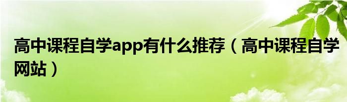 高中课程自学app有什么推荐（高中课程自学网站）