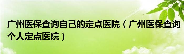 广州医保查询自己的定点医院（广州医保查询个人定点医院）