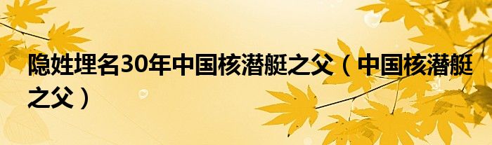 隐姓埋名30年中国核潜艇之父（中国核潜艇之父）