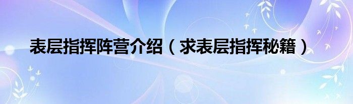 表层指挥阵营介绍（求表层指挥秘籍）