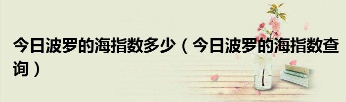 今日波罗的海指数多少（今日波罗的海指数查询）