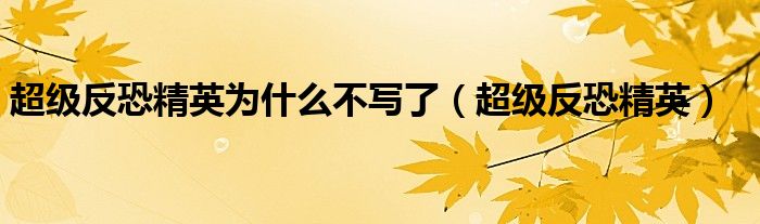 超级反恐精英为什么不写了（超级反恐精英）