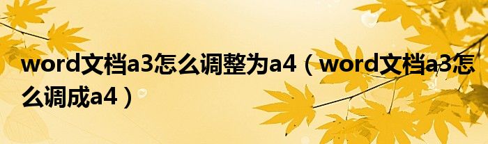 word文档a3怎么调整为a4（word文档a3怎么调成a4）