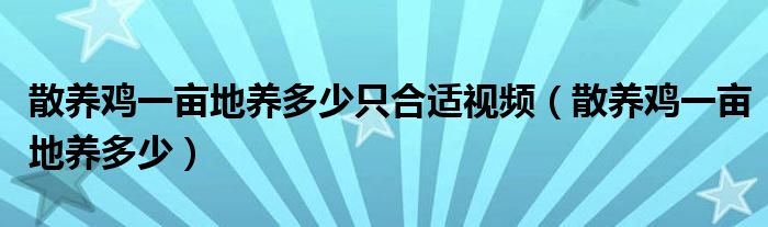 散养鸡一亩地养多少只合适视频（散养鸡一亩地养多少）