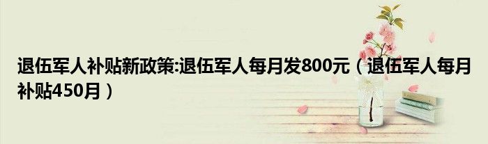 退伍军人补贴新政策:退伍军人每月发800元（退伍军人每月补贴450月）