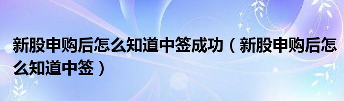 新股申购后怎么知道中签成功（新股申购后怎么知道中签）