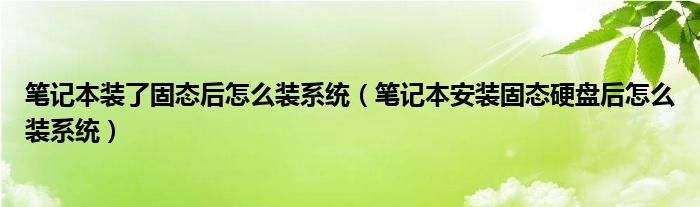 笔记本装了固态后怎么装系统（笔记本安装固态硬盘后怎么装系统）