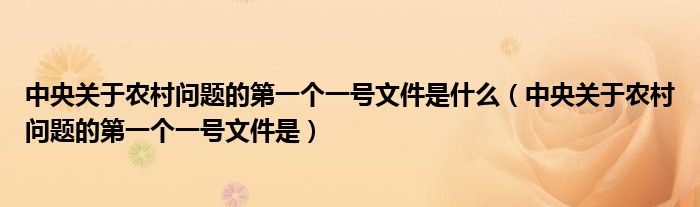 中央关于农村问题的第一个一号文件是什么（中央关于农村问题的第一个一号文件是）