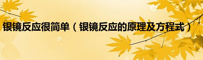 银镜反应很简单（银镜反应的原理及方程式）