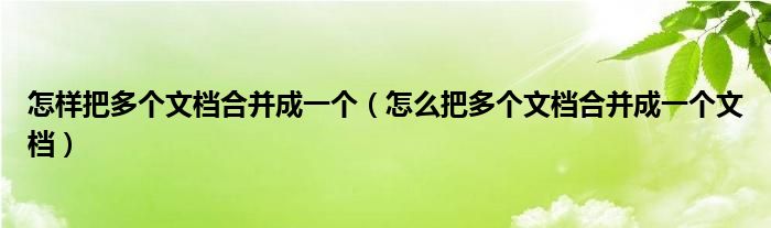 怎样把多个文档合并成一个（怎么把多个文档合并成一个文档）