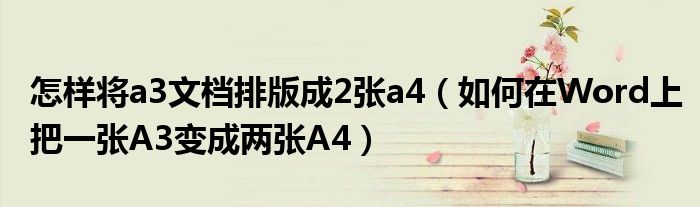 怎样将a3文档排版成2张a4（如何在Word上把一张A3变成两张A4）