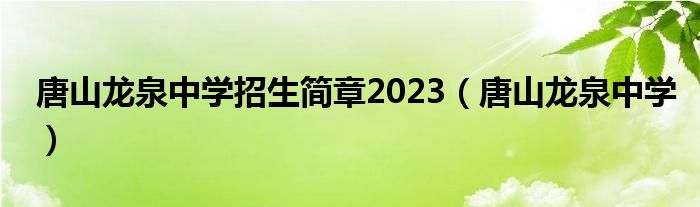 唐山龙泉中学招生简章2023（唐山龙泉中学）