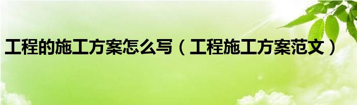 工程的施工方案怎么写（工程施工方案范文）