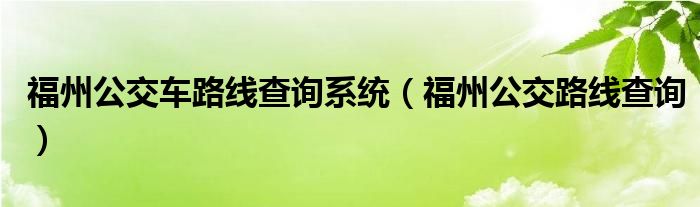 福州公交车路线查询系统（福州公交路线查询）