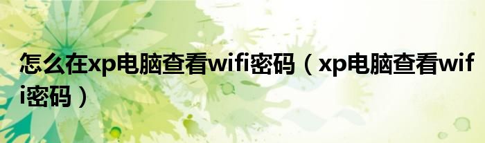 怎么在xp电脑查看wifi密码（xp电脑查看wifi密码）