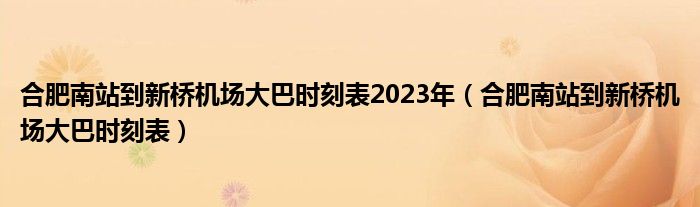 合肥南站到新桥机场大巴时刻表2023年（合肥南站到新桥机场大巴时刻表）