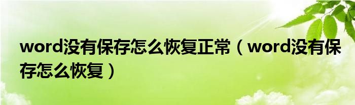 word没有保存怎么恢复正常（word没有保存怎么恢复）