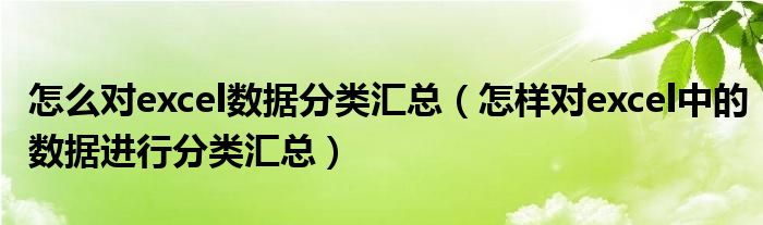 怎么对excel数据分类汇总（怎样对excel中的数据进行分类汇总）