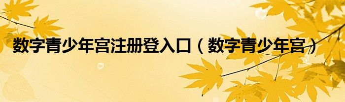 数字青少年宫注册登入口（数字青少年宫）