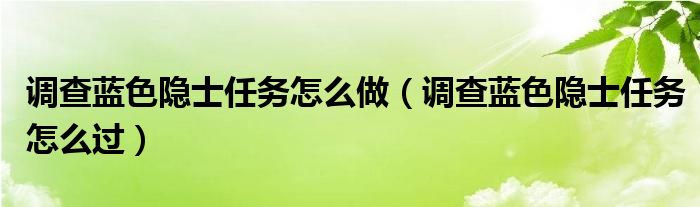 调查蓝色隐士任务怎么做（调查蓝色隐士任务怎么过）