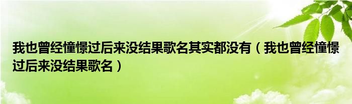 我也曾经憧憬过后来没结果歌名其实都没有（我也曾经憧憬过后来没结果歌名）