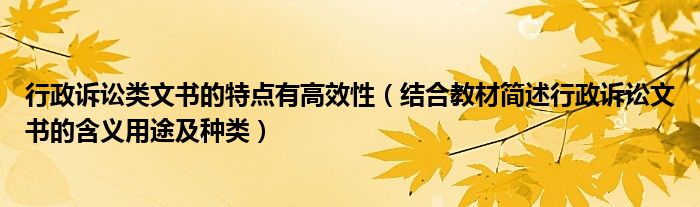 行政诉讼类文书的特点有高效性（结合教材简述行政诉讼文书的含义用途及种类）