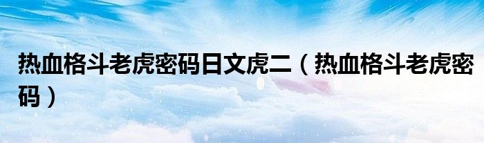 热血格斗老虎密码日文虎二（热血格斗老虎密码）