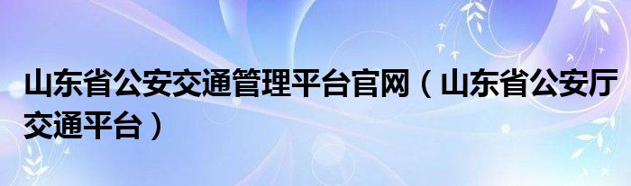 山东省公安交通管理平台官网（山东省公安厅交通平台）