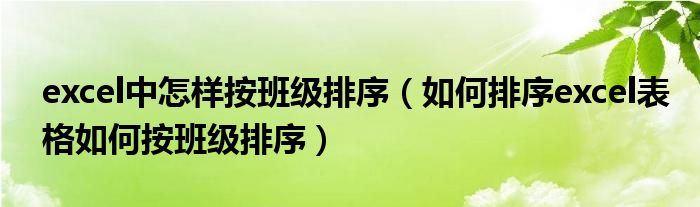 excel中怎样按班级排序（如何排序excel表格如何按班级排序）