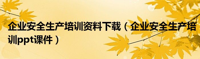 企业安全生产培训资料下载（企业安全生产培训ppt课件）