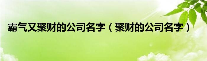 霸气又聚财的公司名字（聚财的公司名字）