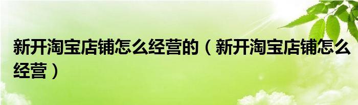 新开淘宝店铺怎么经营的（新开淘宝店铺怎么经营）