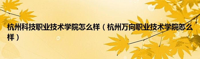 杭州科技职业技术学院怎么样（杭州万向职业技术学院怎么样）